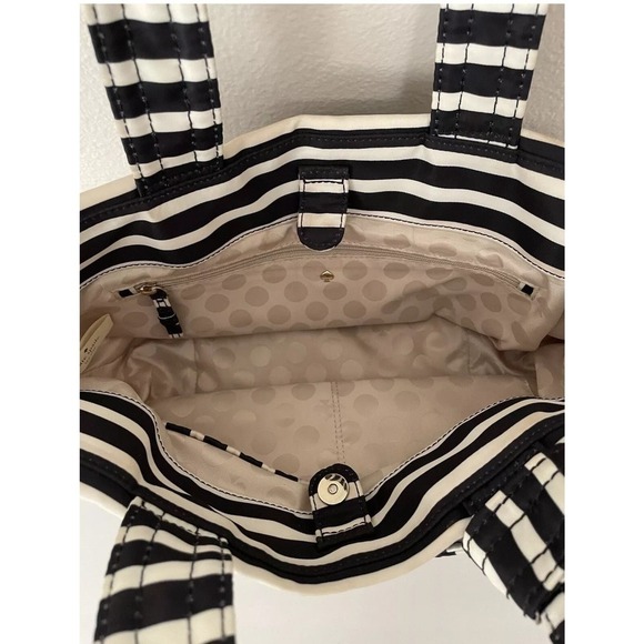 Kate Spade Hana Flatiron Handbag - Black White Stripe with Bow - Picture 15 of 15